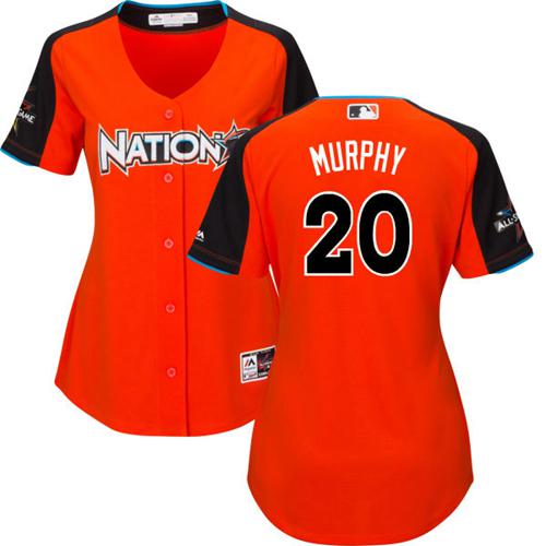 Nationals #20 Daniel Murphy Orange All-Star National League Women's Stitched MLB Jersey